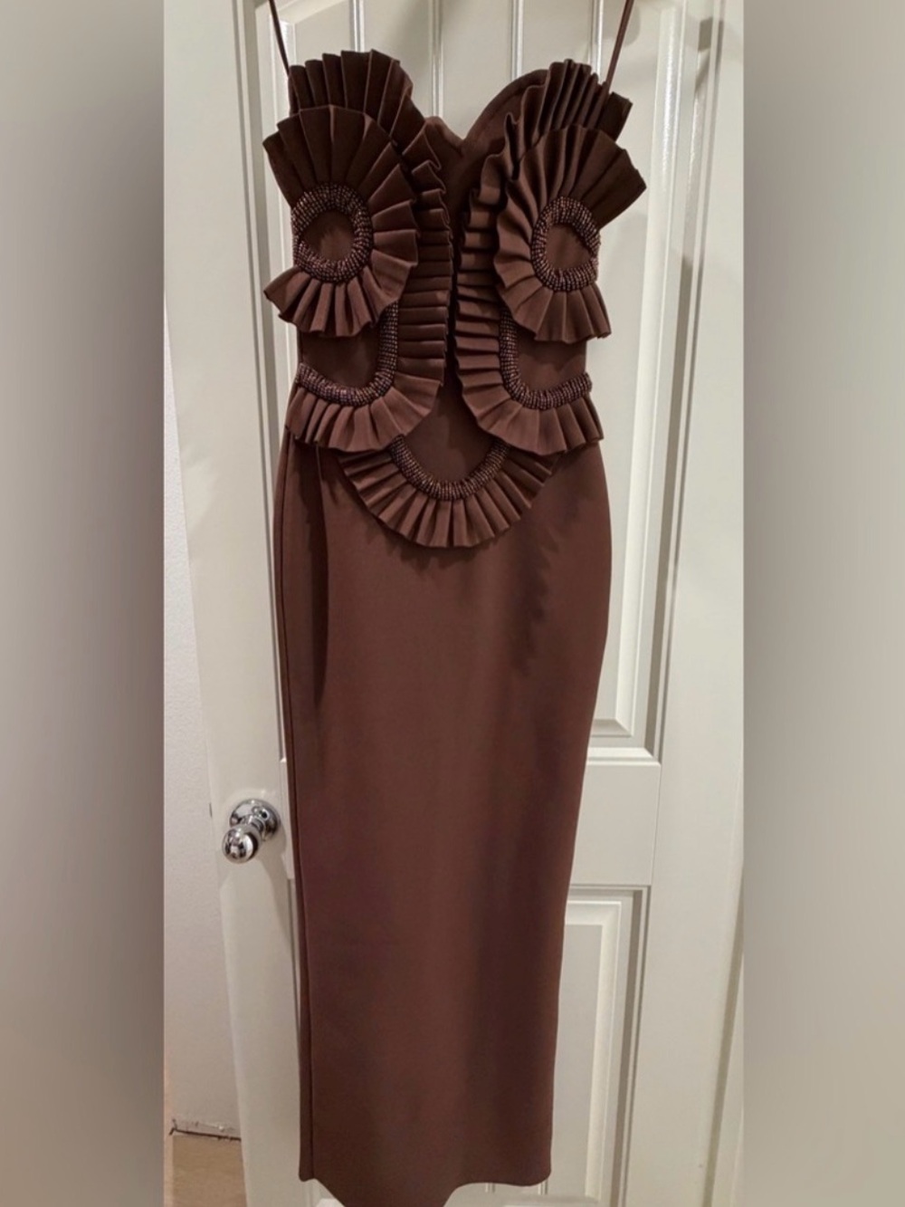 Chocolate Brown Pleated Detail Midi Dress